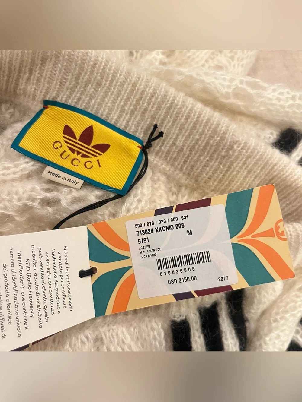 $2150 Gucci X Adidas Wool Mohair Knit Jogger with Removable Silk Shorts, Medium